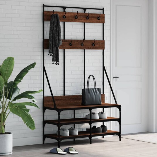 Klesstativ med skooppbevaring brun eik 100x40x184 cm 8721012196230 Klesstativ med skooppbevaring brun eik 100x40x184 cm 8721012196230