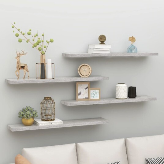 vidaXL Flytende vegghyller 4 stk betonggr? 120x23,5x3,8 cm MDF