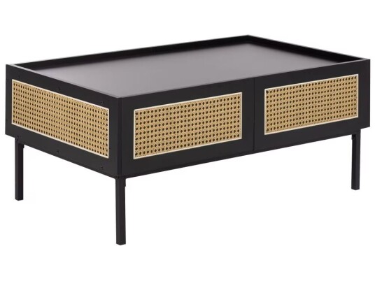 Beliani Sofabord Svart med Wienerfletting MDF Jernramme Rottingskuffer 100 x 60 42 cm Boho Beliani Sofabord Svart med Wienerfletting MDF Jernramme Rottingskuffer 100 x 60 42 cm Boho