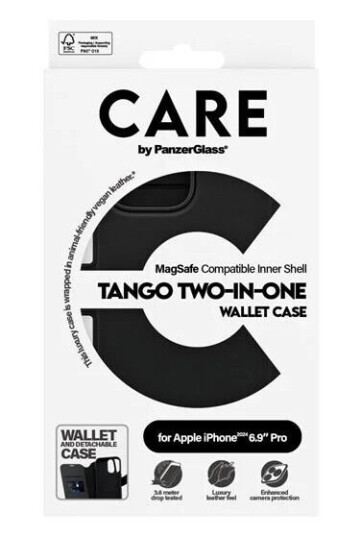 CARE by PanzerGlass Tango 2-i-1 Lommebokdeksel til iPhone 16 Pro Max - MagSafe-kompatibel Sort CARE by PanzerGlass Tango 2-i-1 Lommebokdeksel til iPhone 16 Pro Max - MagSafe-kompatibel Sort