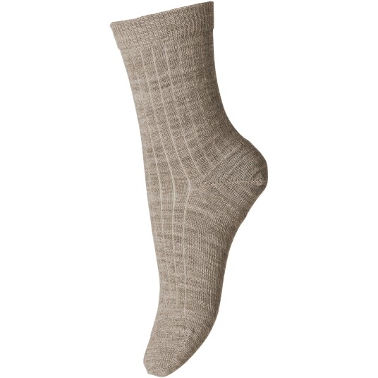 Mp Danmark Light Brown Melange Ull Rib Strømper 33-36