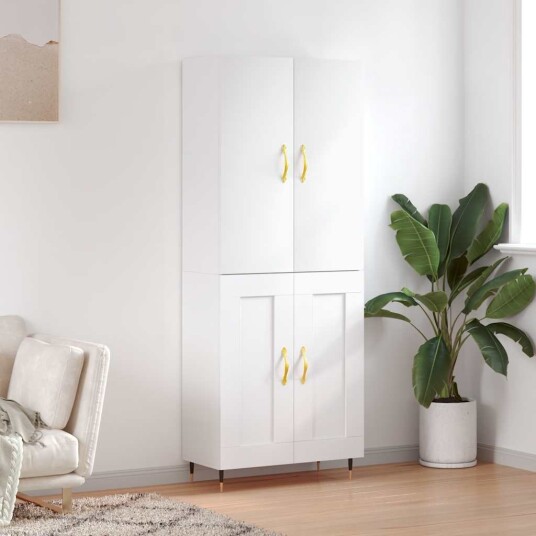 Highboard hvit 69,5x34x180 cm konstruert tre