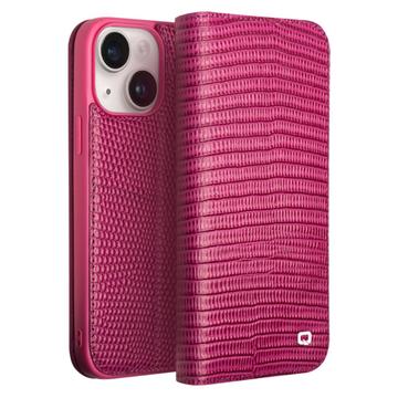 Qialino iPhone 15 Plus Lommebok-deksel I Lær Krokodille Varm Rosa