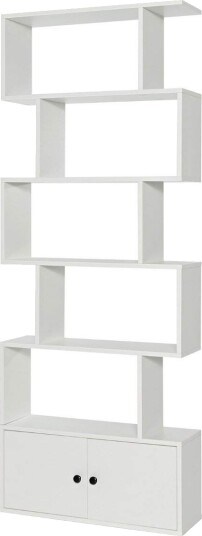 Bokhylle stående hylle med dører 183 x 70 x 23 cm romdeler hylle med 5 nivåer hvit