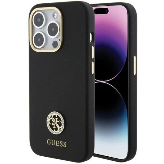 Guess Mobildeksel til iPhone 15 Pro med Flytende Silikon og Metalllogo - Svart Guess Mobildeksel til iPhone 15 Pro med Flytende Silikon og Metalllogo - Svart