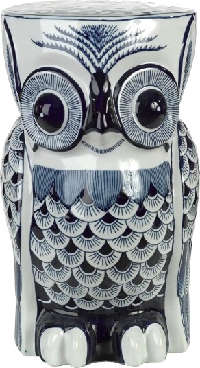 POLSPOTTEN Side Table Owl Flower Blue Navy L26X W24X H41.3CM