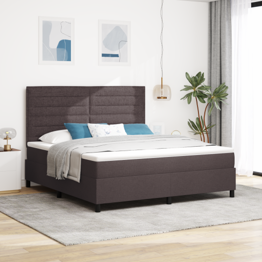 Sengebunnseng med Madrass & LED Mørk Brun 180x200 cm Stoff