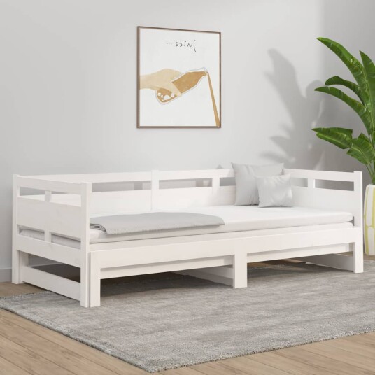 vidaXL Uttrekkbar dagseng hvit heltre furu 2x(80x200) cm