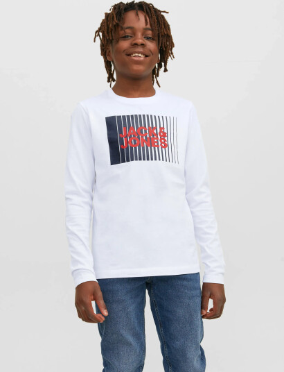 Jack & Jones Jjecorp Logo Tee Play Ls O Neck Noos Jnr White 140