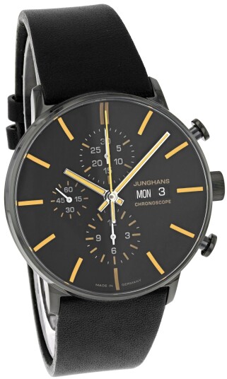 Junghans Herreklokke 27/4372.03 FORM A Chronoscope Sort/Lær Ø42 mm