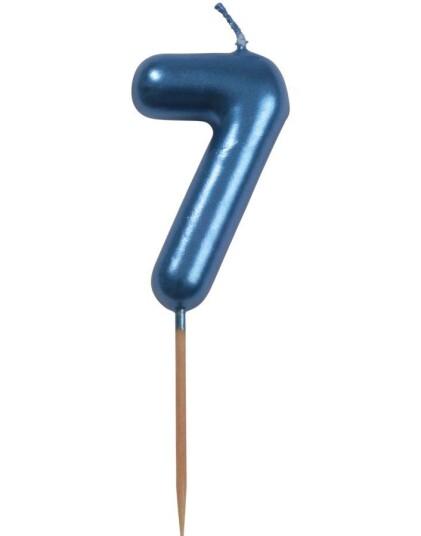 Tallet 7 Metallisk Blått Kakelys Liten 5 cm Tallet 7 Metallisk Blått Kakelys Liten 5 cm