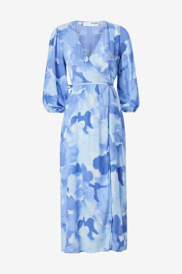 Selected Femme Maxikjole slfSusie L/S Aop Ankle Wrap Dress Blå
