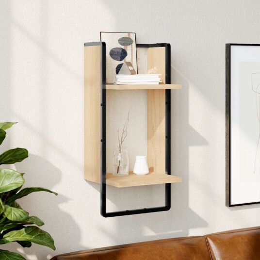 Vegghylle med stang sonoma eik 30x25x65 cm 8721012046337