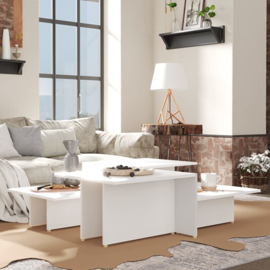  Salongbord 2 stk hvit 111,5x50x33 cm konstruert tre