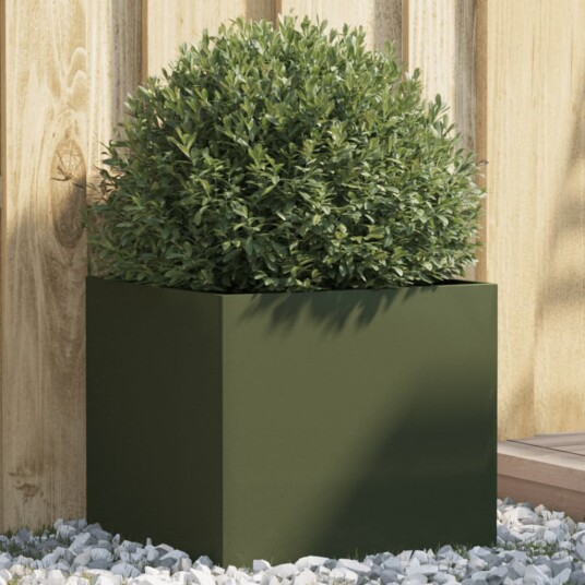 Plantekasse olivengrønn 42x40x39 cm kaldvalset stål