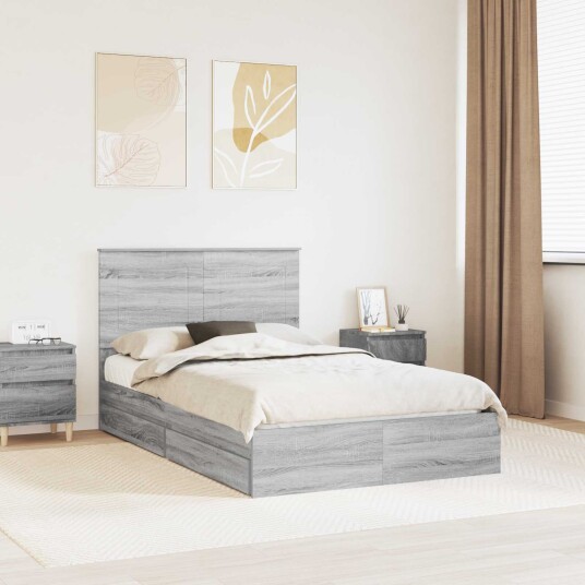 Seng med Oppbevaring Grå Sonoma 120 x 200 cm Konstruert tre