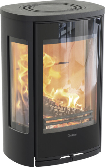 Contura 856WG Style svart vegghengt vedovn med sideglass og glassdør Contura 856WG Style svart vegghengt vedovn med sideglass og glassdør