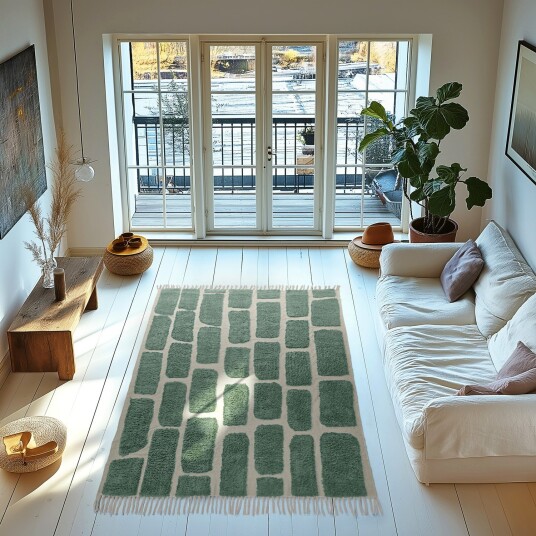 Ryetepper Cyrus Natural Cotton Shaggy grønn Størrelse: 200 x 290 cm