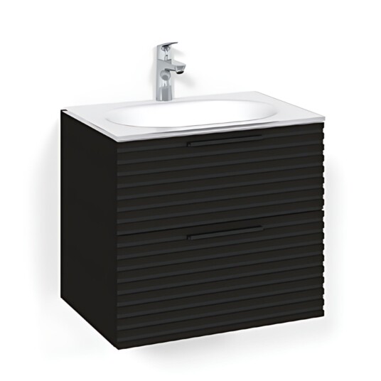 Macro Design Crown Stripe Servantskap 2-skuff - med Glasservant Svart eik / 60cm Glass Edge Hvit