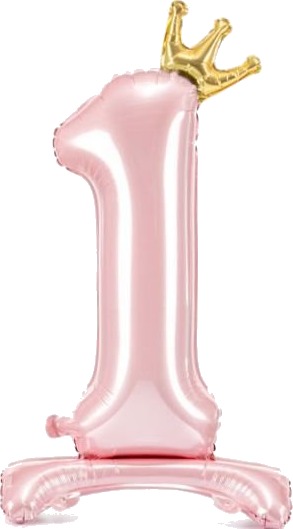 Partydeco Lys Rosa Stående '1' Folieballong med Krone 84 cm