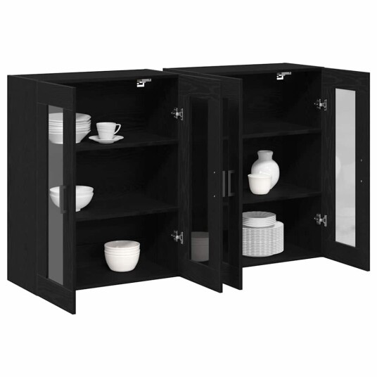 Veggskap 2 stk Svart Eik 69,5 x 34 x 90 cm Konstruert Tre Veggskap 2 stk Svart Eik 69,5 x 34 x 90 cm Konstruert Tre