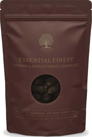 Essential Foods Finest Salmon & Parsley Small Sausages Hundegodbiter 150 G