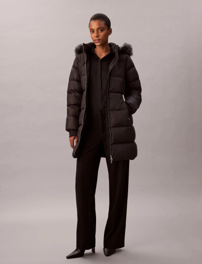 Calvin Klein Long Down Jacket With Fur Black S Calvin Klein Long Down Jacket With Fur Black S