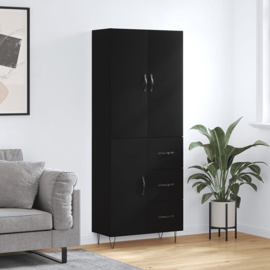 vidaXL Highboard svart 69,5x34x180 cm konstruert tre 8720845475123