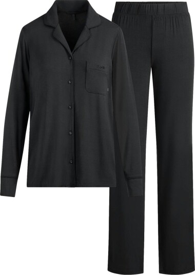 SKIMS Sleep Long Sleeve Button Up Set Onyx Undertøy Sort XS