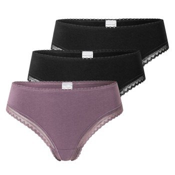 Schiesser Truser 3P Modern Cheeky String Lilla/Svart bomull 36 Dame