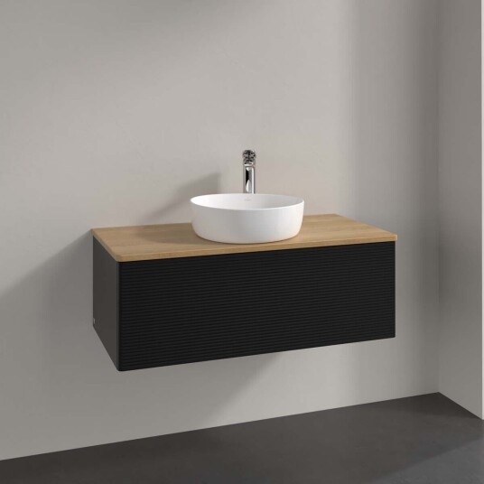 Villeroy & Boch Antao Servantskap med 1 skuff 100x50x36 cm m/lys Sort Matt/Eik Villeroy & Boch Antao Servantskap med 1 skuff 100x50x36 cm m/lys Sort Matt/Eik