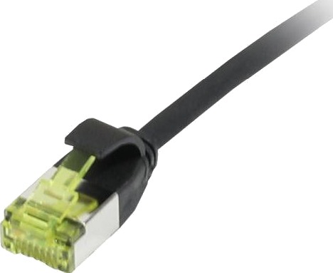SYNERGY Patchkabel RJ45 CAT6A 500Mhz 1,0m schwarz U/FTP slimline rund d=3,8mm TPE/LSZHSuperflex AWG32 mit CAT7 Rohkabel Synergy 21