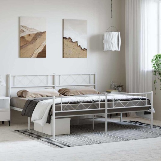 vidaXL Sengeramme i metall med hode- og fotgavl hvit 193x203 cm 8721012191297