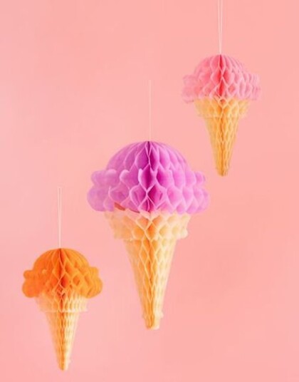 Partydeco Partydeco 3 stk Pastellfarget Iskrem Honeycomb 20 30 cm DB8