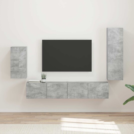 TV benksett Veggmontert 4 pcs Betonggrå Konstruert tre TV benksett Veggmontert 4 pcs Betonggrå Konstruert tre