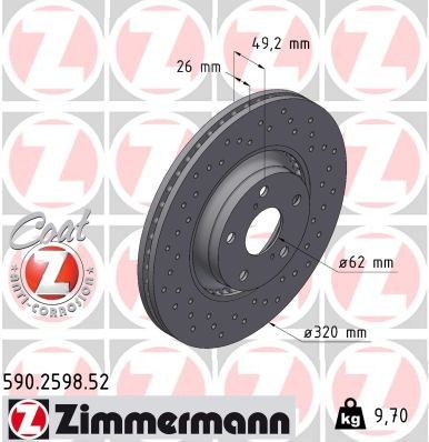 Bremseskive ZIMMERMANN 590.2598.52 Bremseskive ZIMMERMANN 590.2598.52