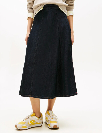 Tommy Hilfiger Dnm Pure Flared Midi Skirt Hw Navy 42