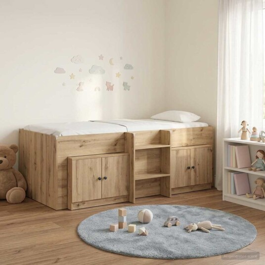  Loft Seng Ramme med Skap 3 pcs Artisan eik Konstruert tre