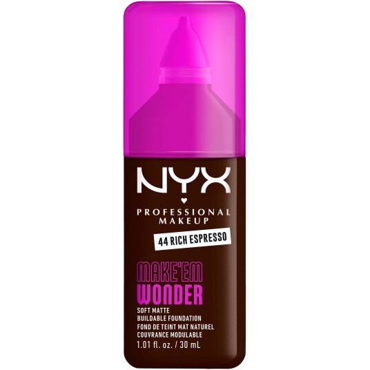 NYX Professional Makeup Make Em Wonder Foundation 44 Rich Espresso - Matt og Påbyggbar Formula