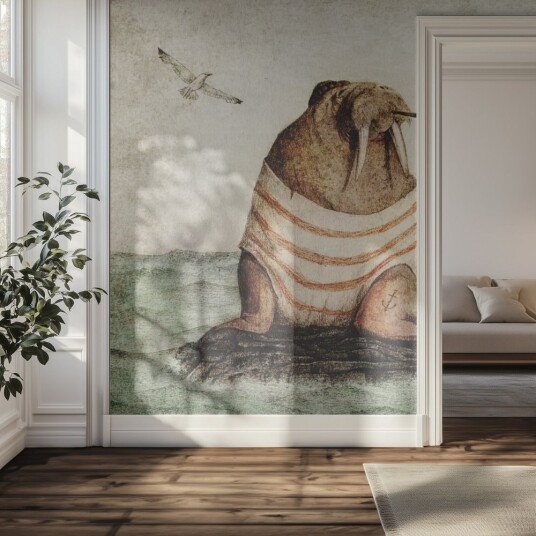 Tapet   Hvalross med Måker