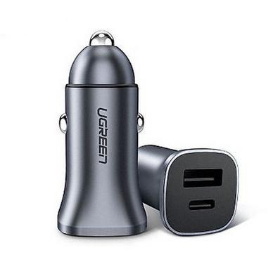 Ugreen USB-C & USB-A 24W Hurtiglader til Bil - Grå Ugreen USB-C & USB-A 24W Hurtiglader til Bil - Grå