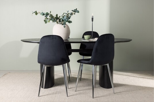 Venture Home Isolde Spisegruppe 180 cm Oval med 4 Polar Stoler Sort