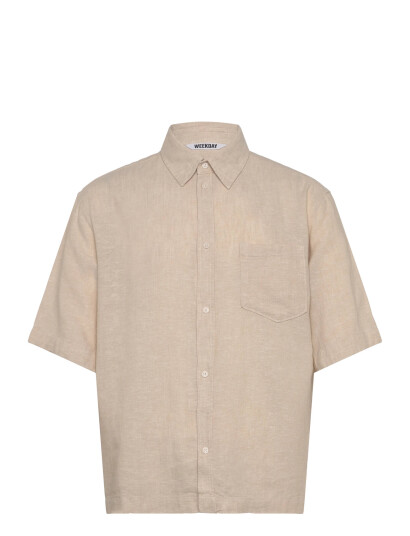 Weekday Relaxed Short-Sleeved Linen-Blend Shirt - Beige - XS