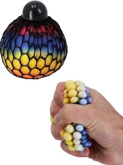Fidget Squeeze fargerik ball i nettingpose stressleke