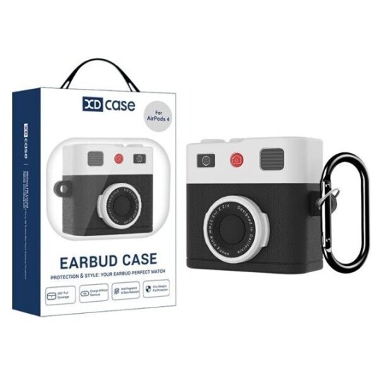 Etui for AirPods 4 i retro kameradesign Svart silikon Etui for AirPods 4 i retro kameradesign Svart silikon