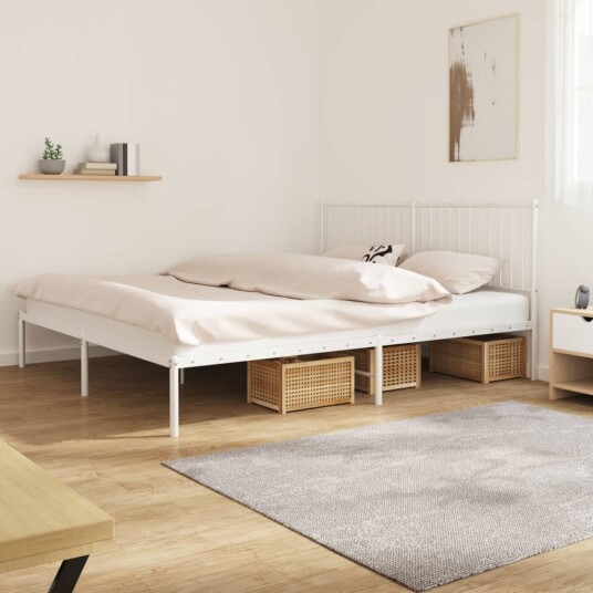 vidaXL Sengeramme i metall med hodegavl hvit 183x213 cm