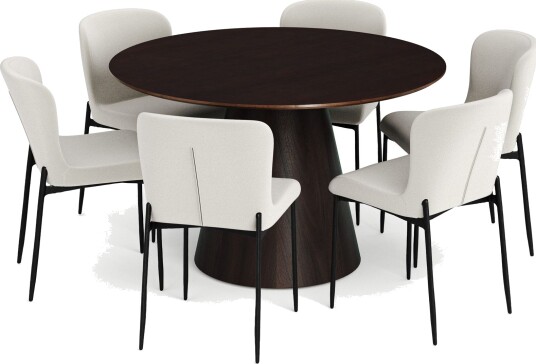 Siena spisegruppe rund 130 cm røkt eik med 6 Elsie spisestoler - Røkt eik/Beige