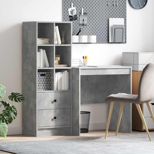 vidaXL Skrivebord med skuff med hylle med lagring 2 pcs Betonggrå