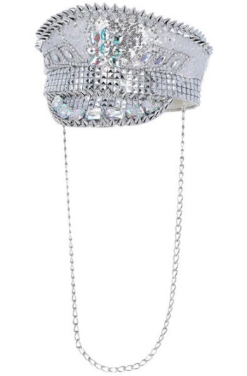 Fever Deluxe Sequin Studded Captains Hat Silver