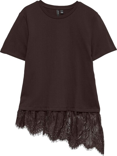 Vero Moda Topp Vmbrit Ss O Neck Lace T Shirt Jrs Brun